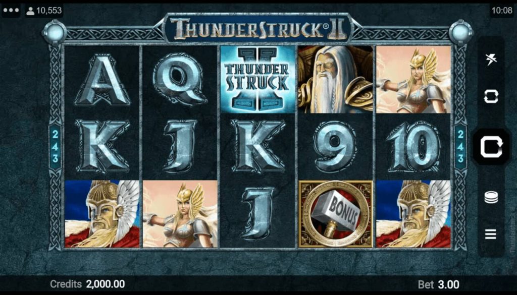 모바일 슬롯 예시 Microgaming의 "Thunderstruck II"